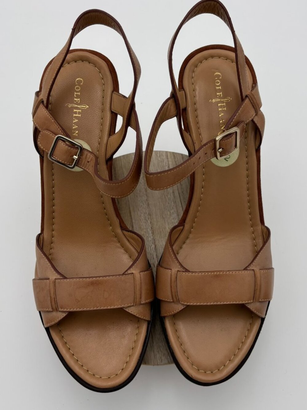 Cole Haan Nike Air Tan Leather Suede Chunky Platform Wedge Sandals 9.5B